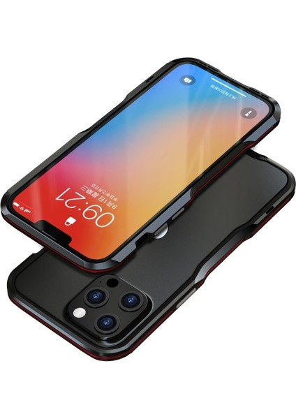 Apple Iphone 13 Pro Max 6.7 Inç Darbeye Dayanıklı Karbon Fiber Doku Galvanik Metal Telefon Kılıfı - Siyah Kırmızı (Yurt Dışından)