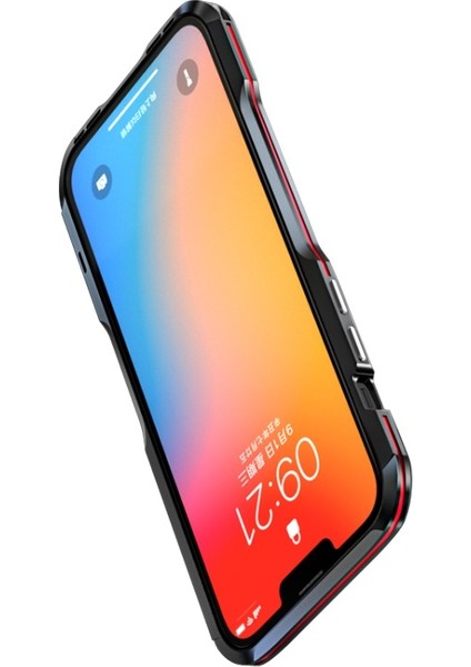Apple Iphone 13 Pro Max 6.7 Inç Darbeye Dayanıklı Karbon Fiber Doku Galvanik Metal Telefon Kılıfı - Siyah Kırmızı (Yurt Dışından)