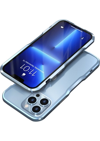 Apple Iphone 13 Pro Max 6.7 Inç Darbeye Dayanıklı Karbon Fiber Doku Galvanik Metal Telefon Kılıfı - Mavi (Yurt Dışından)