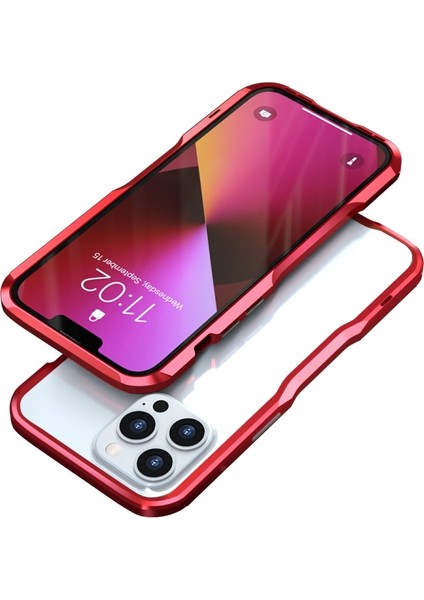 Apple Iphone 13 Pro Max 6.7 Inç Darbeye Dayanıklı Karbon Fiber Doku Galvanik Metal Telefon Kılıfı - Kırmızı (Yurt Dışından)