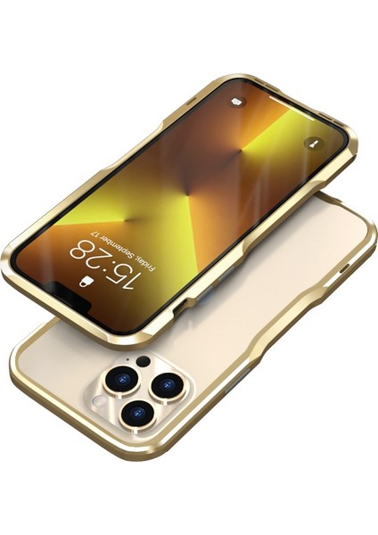 Apple Iphone 13 Pro Max 6.7 Inç Darbeye Dayanıklı Karbon Fiber Doku Galvanik Metal Telefon Kılıfı - Altın (Yurt Dışından)
