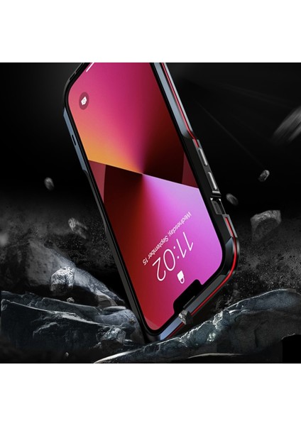 Apple Iphone 13 Pro Max 6.7 Inç Darbeye Dayanıklı Karbon Fiber Doku Galvanik Metal Telefon Kılıfı - Altın (Yurt Dışından)