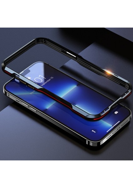 Apple Iphone 13 Pro Max 6.7 Inç Darbeye Dayanıklı Karbon Fiber Doku Galvanik Metal Telefon Kılıfı - Altın (Yurt Dışından)