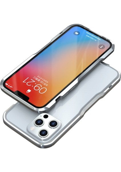 Apple Iphone 13 Pro Max 6.7 Inç Darbeye Dayanıklı Karbon Fiber Doku Galvanik Metal Telefon Kılıfı - Gümüş (Yurt Dışından)