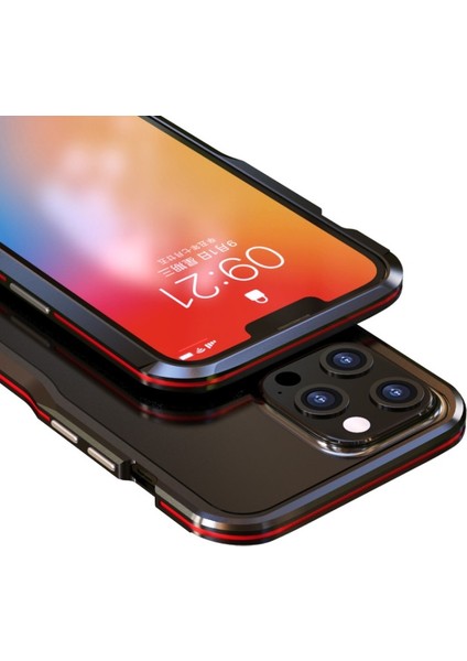 Apple Iphone 13 Pro Max 6.7 Inç Darbeye Dayanıklı Karbon Fiber Doku Galvanik Metal Telefon Kılıfı - Siyah (Yurt Dışından)