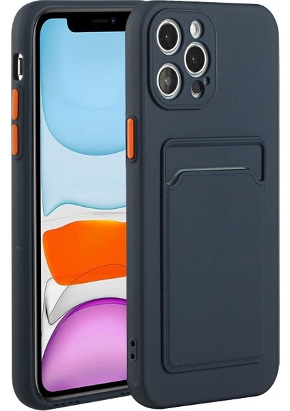Apple Iphone 12 Pro Max 6.7 Inç Uyumlu Kart Yuvalı Yumuşak Tpu Telefon Kılıfı - Koyu Mavi (Yurt Dışından)