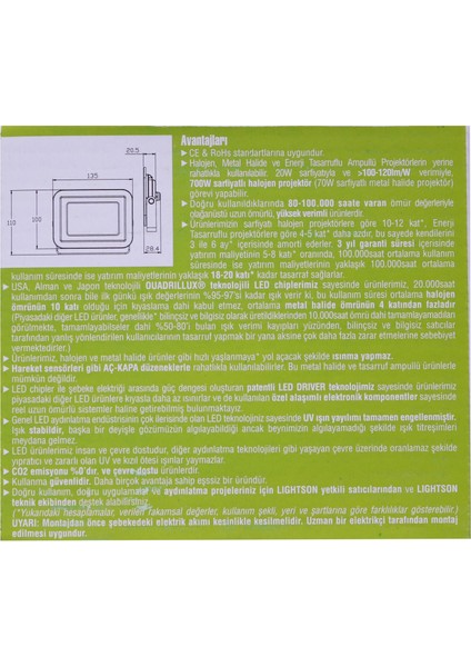 LFL-704 20 Watt Slim Projektör