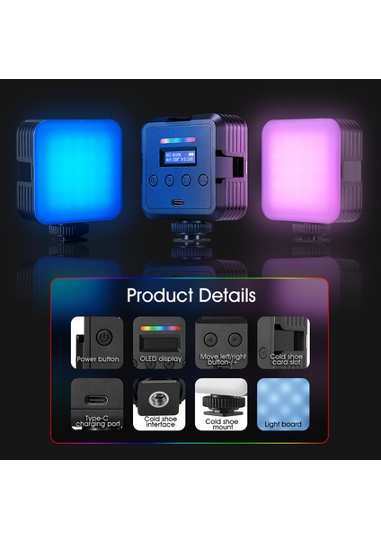 Rgb Video Işığı, RGB61 3 Soğuk Yuvalı 360° Tam Renkli LED Kamera Işığı, Crı 97+, 20 Sahne Modu, 2500K~8500K ( Yurt Dışından) fiyatları