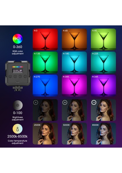 Rgb Video Işığı, RGB61 3 Soğuk Yuvalı 360° Tam Renkli LED Kamera Işığı, Crı 97+, 20 Sahne Modu, 2500K~8500K ( Yurt Dışından) modelleri