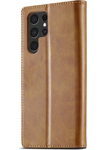 Galaxy S22 Ultra 5g Için Pu Deri Kapaklı Cüzdan ve Standlı Telefon Kılıfı - Açık Kahverengi fiyatları