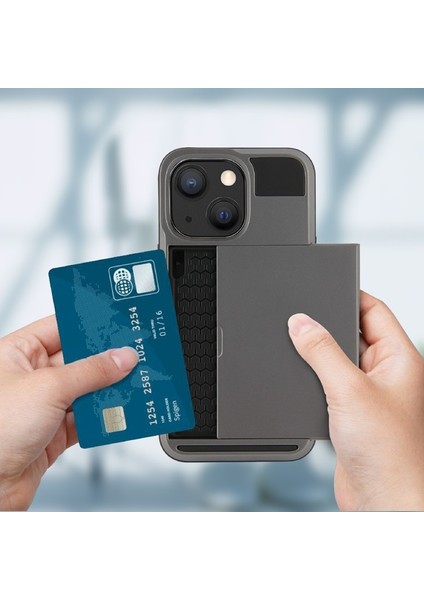 Apple Iphone 13 6.1 Inç Uyumlu Kart Yuvalı Tpu + Pc Telefon Kılıfı - Kırmızı