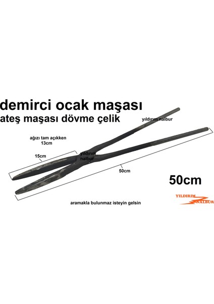 Demirci Ocak Maşası 50 cm İnce Uzun Ağız Demirci Köz Ateş Maşası
