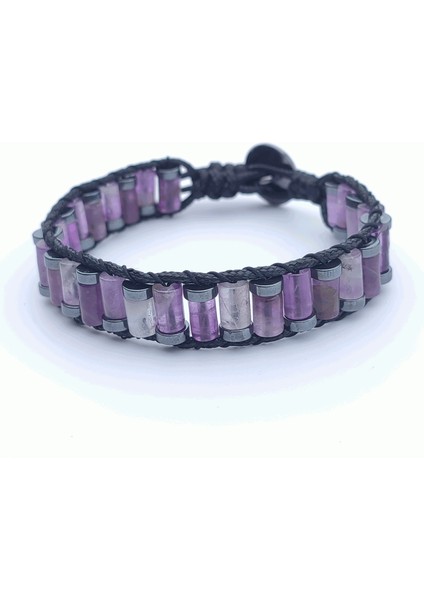 Jewellery Ametist & Hematit Taşı Silindir Bileklik modelleri