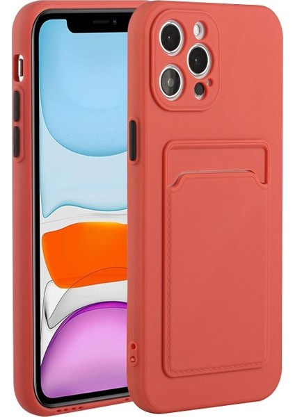 iPhone 12 Pro Max 6.7 Inç Uyumlu Kart Yuvalı Yumuşak Tpu Telefon Kılıfı - Koyu Kırmızı (Yurt Dışından)