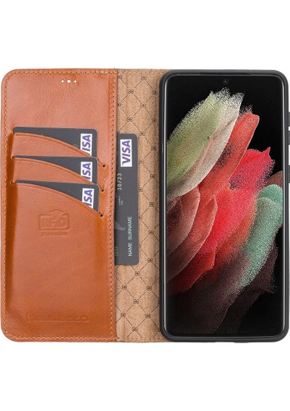 Samsung Galaxy S21 Ultra Uyumlu Deri Cüzdanlı Kılıf RST2EF Taba