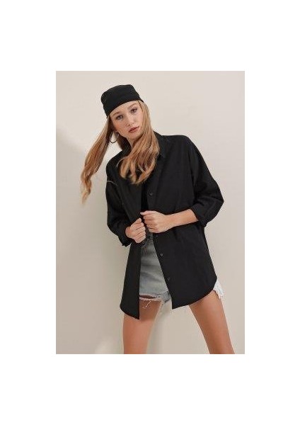 Giyim Dünyası Kadın Oversize Gömlek Siyah modelleri