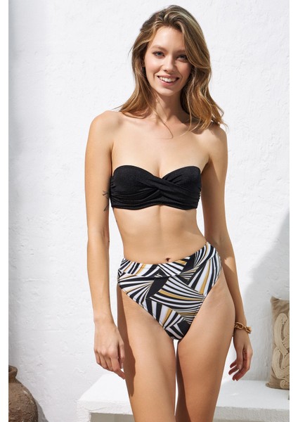 Lizbon Tak-Çıkar Dolgulu Straplez Yüksek Bel Bikini Takım Geometric Desenli 221212 fiyatları