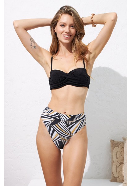 Lizbon Tak-Çıkar Dolgulu Straplez Yüksek Bel Bikini Takım Geometric Desenli 221212 fırsatları
