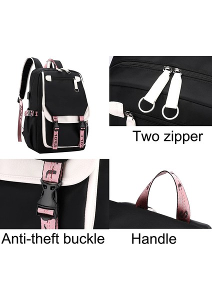 Kız Sırt Çantası Ortaokul Öğrencileri Kitap Çantası Açık Hava Sırt Çantası, USB Şarj Bağlantı Noktalı (21 Litre) (Yurt Dışından) fırsatları