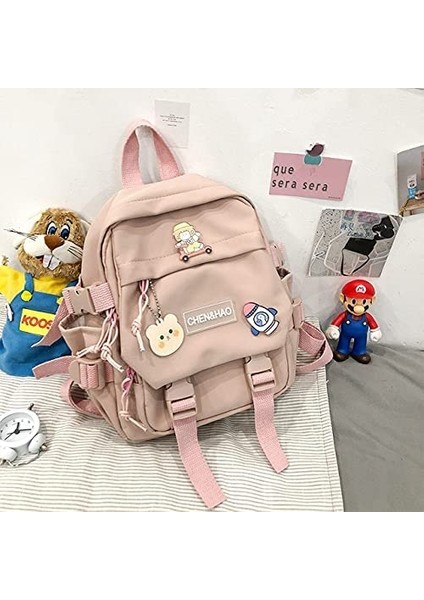 Kawaii Sırt Çantası Kız Okul Çantası Su Geçirmez Naylon Kawaii Kolye ile Sevimli Pin Mini Sırt Çantası (Yurt Dışından) modelleri