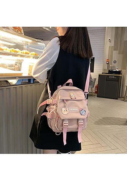 Kawaii Sırt Çantası Kız Okul Çantası Su Geçirmez Naylon Kawaii Kolye ile Sevimli Pin Mini Sırt Çantası (Yurt Dışından) fırsatları