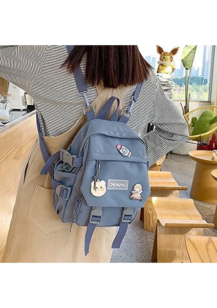 Kawaii Sırt Çantası Kız Okul Çantası Su Geçirmez Naylon Kawaii Kolye ile Sevimli Pin Mini Sırt Çantası (Yurt Dışından) fiyatları