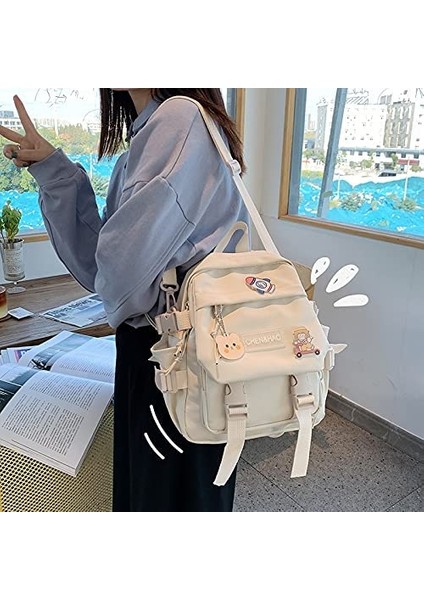 Kawaii Sırt Çantası Kız Okul Çantası Su Geçirmez Naylon Kawaii Kolye ile Sevimli Pin Mini Sırt Çantası (Yurt Dışından) modelleri