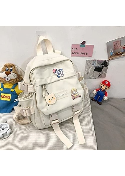 Kawaii Sırt Çantası Kız Okul Çantası Su Geçirmez Naylon Kawaii Kolye ile Sevimli Pin Mini Sırt Çantası (Yurt Dışından) fırsatları