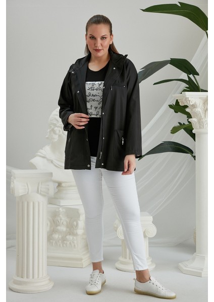 Iç Astar Ekose Detaylı Büyük Beden Siyah Trençkot fırsatları