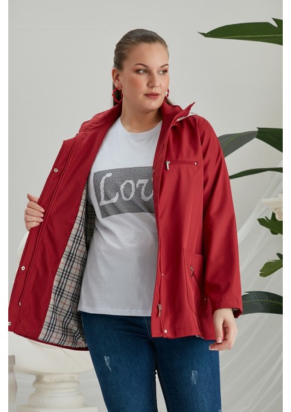 Iç Astar Ekose Detaylı Büyük Beden Bordo Trençkot fiyatları