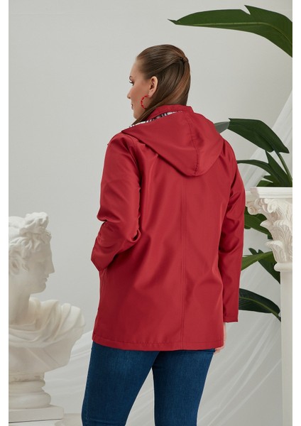 Iç Astar Ekose Detaylı Büyük Beden Bordo Trençkot fırsatları