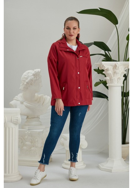 Iç Astar Ekose Detaylı Büyük Beden Bordo Trençkot indirimleri