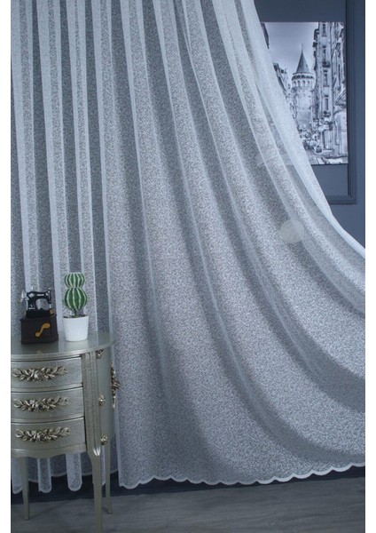 Lüks Örme Tül Perde Kum Desen 300 x 255 cm 1/3 Sık Pile