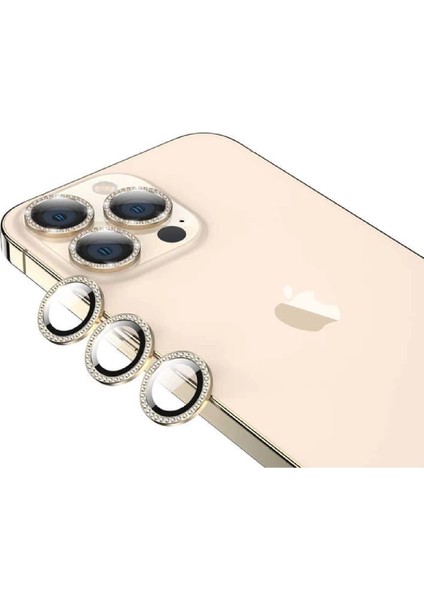 Apple iPhone 12 Pro Max Taşlı Kamera Lens Koruyucu Çerçeveli Koruyucu