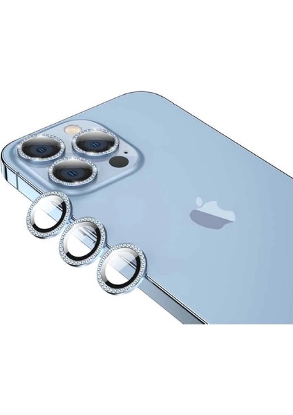 Apple iPhone 12 Pro Max Taşlı Kamera Lens Koruyucu Çerçeveli Koruyucu