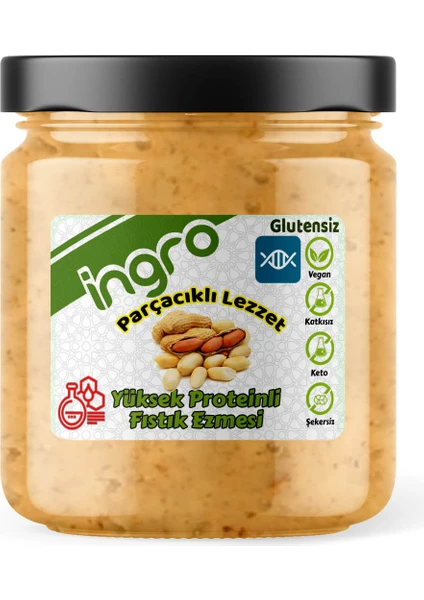 Ingro Glutensiz Yüksek Proteinli Fıstık Ezmesi (Parçacıklı Lezzet) 380 G