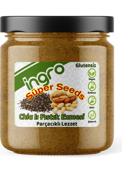 Ingro Glutensiz Super Seeds Chialı Fıstık Ezmesi (Parçacıklı Lezzet) 380 G