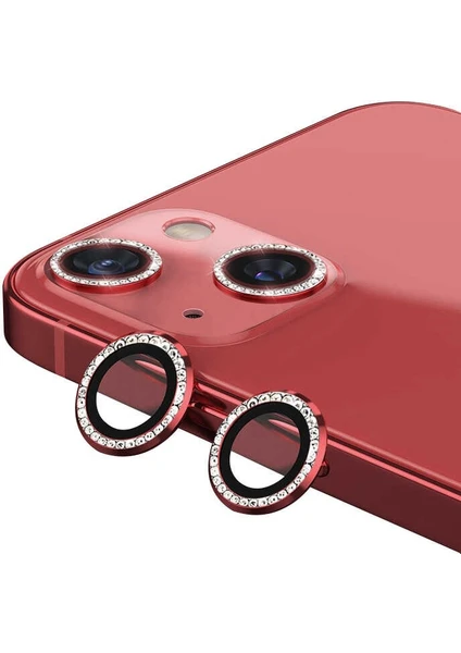 Apple iPhone 13/13 Mini Taşlı Kamera Lens Koruyucu Çerçeveli Koruyucu