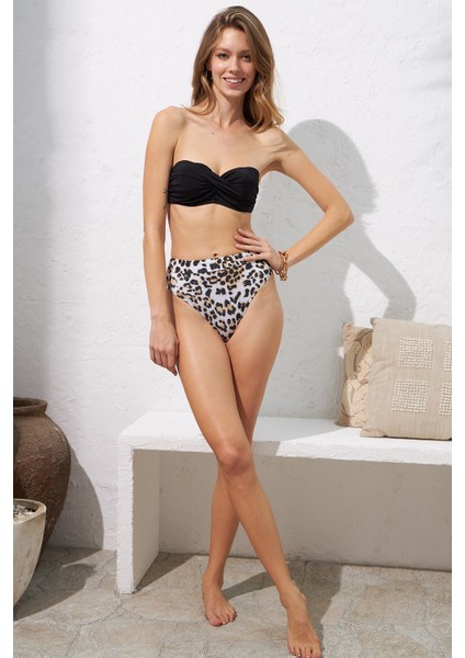 Lizbon Tak-Çıkar Dolgulu Strplez Yüksek Bel Bikini Leopard 221212 fırsatları
