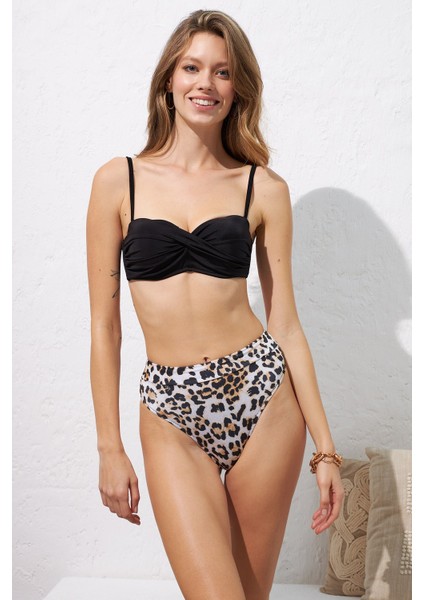 Lizbon Tak-Çıkar Dolgulu Strplez Yüksek Bel Bikini Leopard 221212