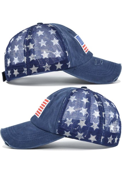 Yeni Yaz Yıkanmış Beyzbol Şapkası Nefes Alabilir Örgü Vizör Havalandırma Ayarlanabilir Amerikan Bayrağı Eş Şapkası Yıldız Moda Örgü Kapaklar (Yurt Dışından) fiyatları