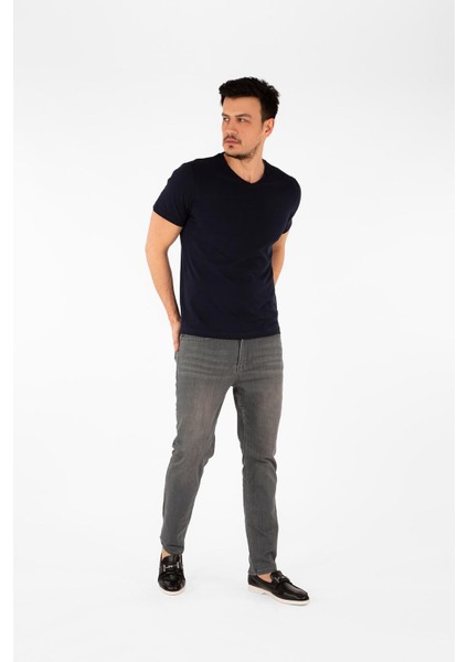 Regular Fit V Yaka %100 Pamuk Kısa Kollu Basic Penye T-Shirt-PE3602TY22