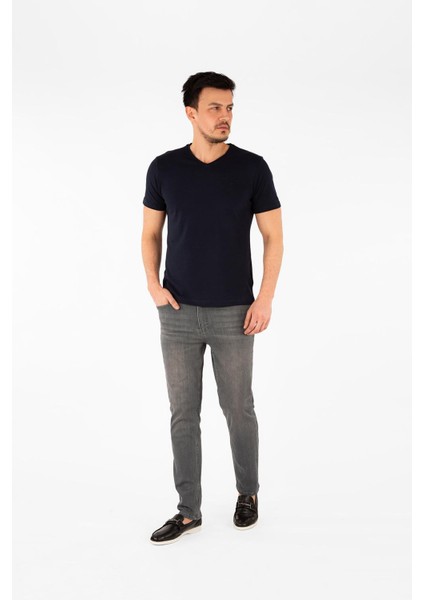 Regular Fit V Yaka %100 Pamuk Kısa Kollu Basic Penye T-Shirt-PE3602TY22