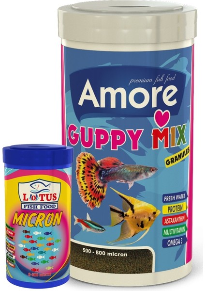 Guppy Mix Granules 1000ML + Lotus Micron 100ML Yavru Balık Yemi