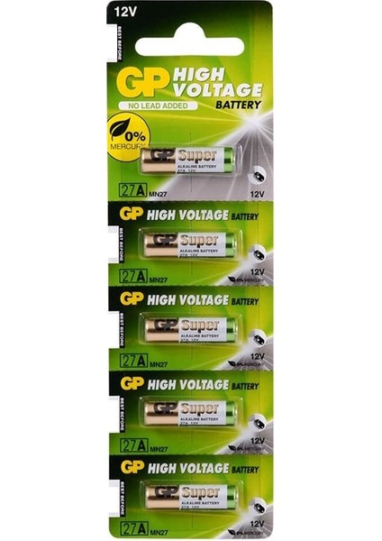 27A 12 Volt Ince Garaj Kepenk Araç Kumanda Alarm Pili 5'li Paket - 1 Kart 5 Beş Adet Gp 27A 27 A