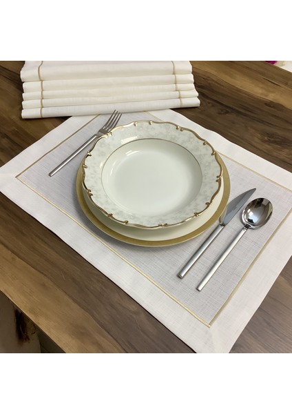 Oya Home Gold Tek Piko Dikişli Amerikan Servis Set-6 Lı