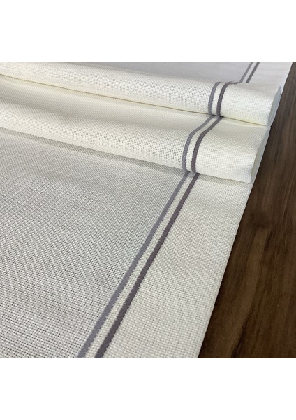 Oya Home Çift Pikolu Ranır -45*150 Cm-Kırık Beyaz Zemin&gri Dikiş