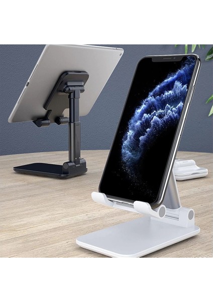 Metal Kaymaz Pedli Tablet ve Telefon Tutucu Stand 2 Kademeli Katlanabilir