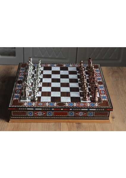 El Yapımı Özel Üretim Sedefli Satranç, Klasik Metal Satranç Takımı , Klasik Satranç Takımı, Kutulu Satranç Takımı