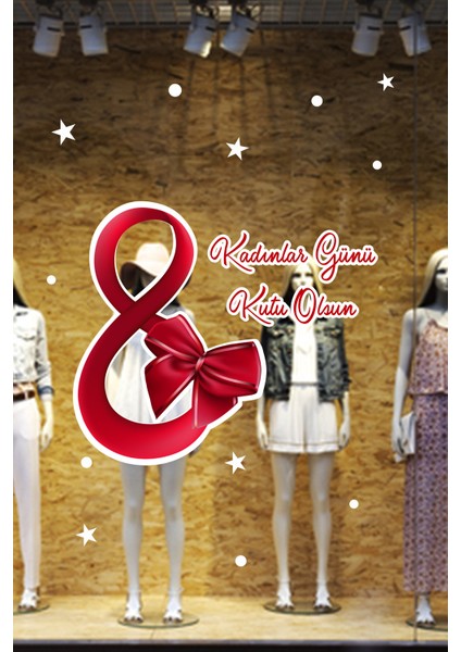 Kurdela ve 8 Mart Kadınlar Günü Kutlu Olsun Yazısı Cam Vitrin Stickerı